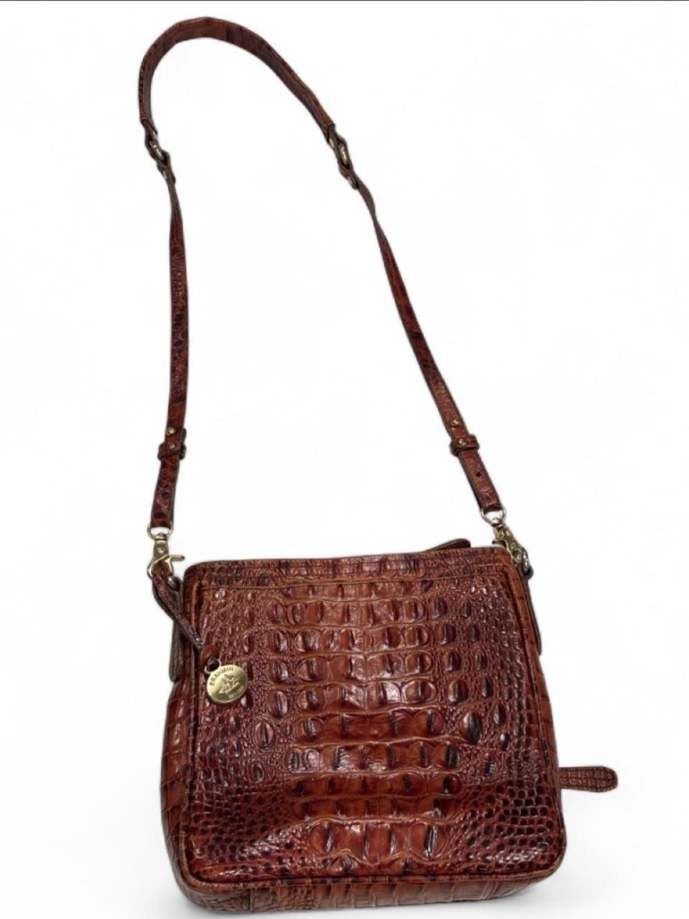 Brahmin Chestnut Croc-Embossed Leather Shoulder Bag